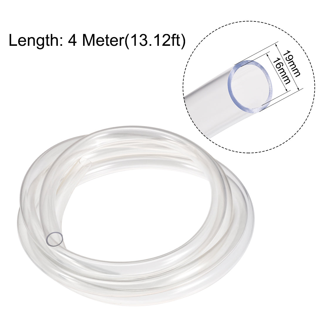 uxcell Uxcell PVC Clear Vinly Tubing,16mm ID x 19mm OD,4m,Plastic Flexible Hose Tube,Flex Pipe for Water,Beverage Pump