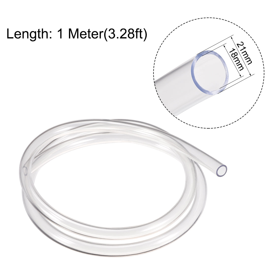Uxcell Uxcell PVC Clear Vinly Tubing,18mm ID x 21mm OD,1 Meter/ 3.28ft,Plastic Flexible Hose Tube,Flex Pipe for Water,Beverage Pump