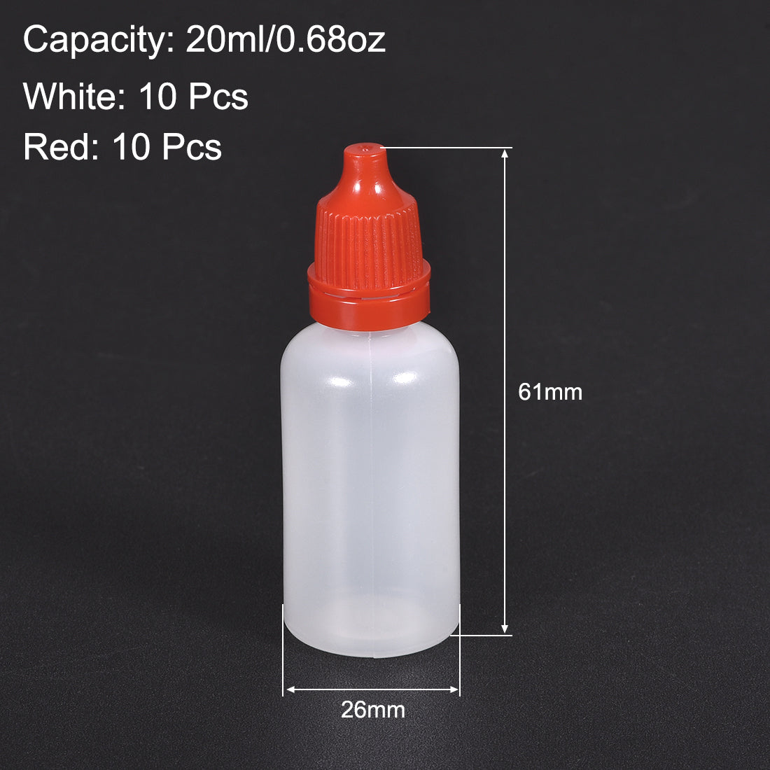 uxcell Uxcell 20ml/0.68 oz Empty Squeezable Dropper Bottle White/Red 20pcs