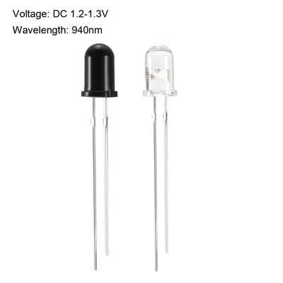 Harfington Uxcell 20pairs 5mm 940nm LEDs Infrared Emitter and IR Receiver Diode DC1.2-1.3V