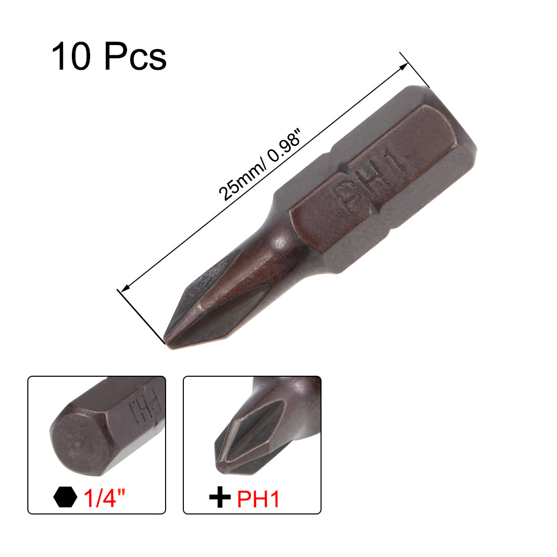 uxcell Uxcell Phillips Bits 10pcs 1/4 Inch Hex Shank Magnetic Cross PH1 Screwdriver Bit Set 25mm Length S2 Screw Driver Kit Tools