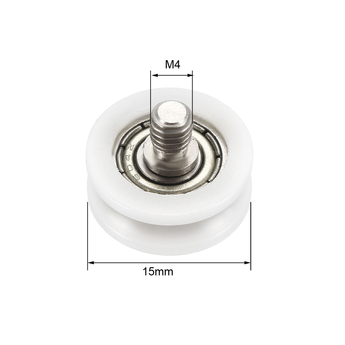 uxcell Uxcell 1mm Deep Metal V Groove Threaded Rod Track Guide Bearing Pulley Wheel White 15x6mm 2pcs