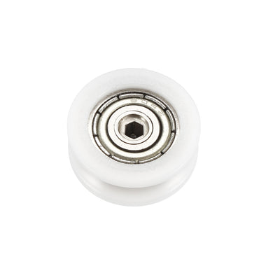 Harfington Uxcell 1mm Deep Metal V Groove Threaded Rod Track Guide Bearing Pulley Wheel White 15x6mm 2pcs