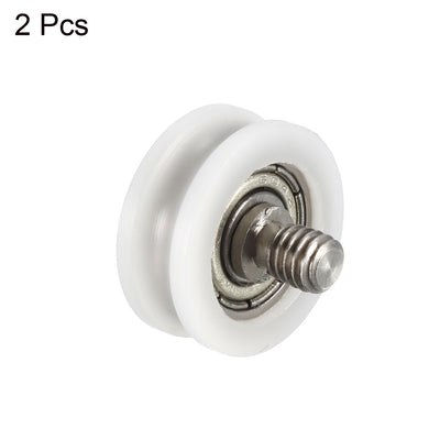 Harfington Uxcell 1mm Deep Metal V Groove Threaded Rod Track Guide Bearing Pulley Wheel White 15x6mm 2pcs
