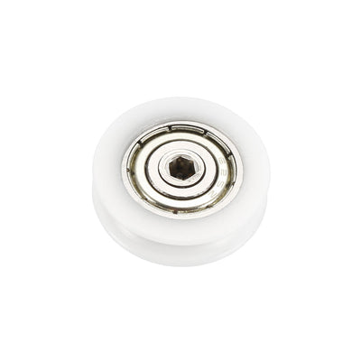 Harfington Uxcell 1.5mm Deep Metal V Groove Threaded Rod Track Guide Bearing Pulley Wheel White 22x6mm