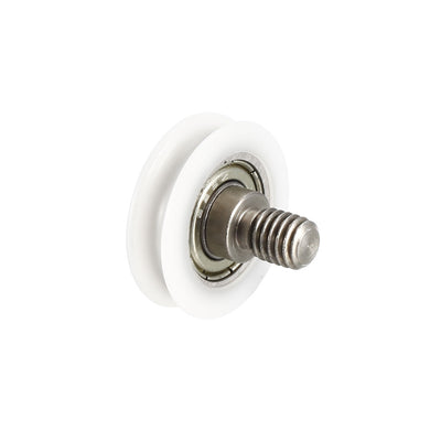 Harfington Uxcell 1.5mm Deep Metal V Groove Threaded Rod Track Guide Bearing Pulley Wheel White 22x6mm