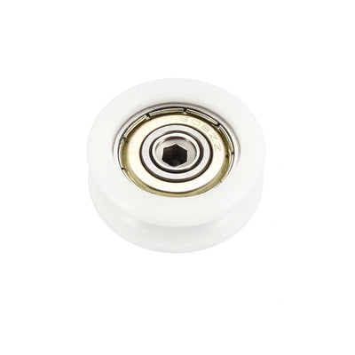 Harfington Uxcell 2.5mm Deep Metal V Groove Threaded Rod Track Guide Bearing Pulley Wheel White 30x11mm 1pcs