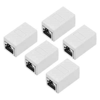 Harfington Uxcell RJ45 Coupler Inline Connector Cat7 Cat6 Cat5e Ethernet Cable Extender Adapter Female to Female 36x20x20mm White 5Pcs