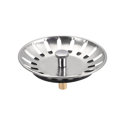 Harfington Uxcell Kitchen Sink Strainer Stainless Steel Basket Grip 79mm with Rubber Stopper for Drains