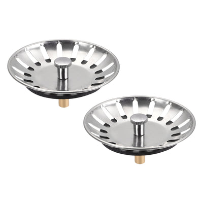 Harfington Uxcell Kitchen Sink Strainer Stainless Steel Basket Grip 79mm with Rubber Stopper for Drains 2Pcs