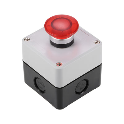 Harfington Uxcell Push Button Switch Station Momentary 1NC 1NO Mushroom Red Switch, 600V 10A