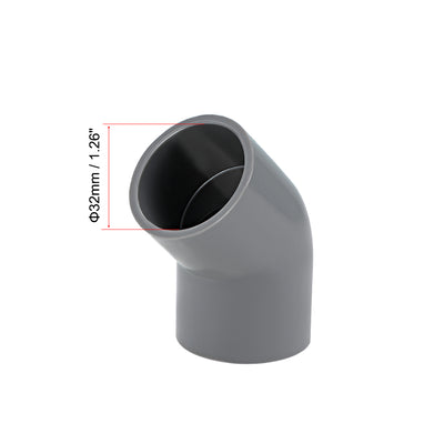 Harfington Uxcell PVC Pipe Fitting, 32mm Slip Socket, 45 Degree Elbow Connector Gray 2Pcs