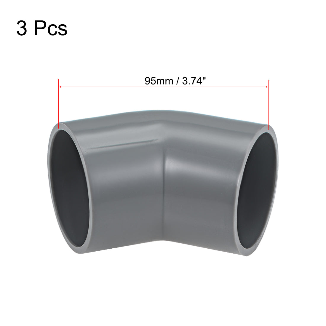uxcell Uxcell PVC Pipe Fitting, 50mm Slip Socket, 45 Degree Elbow Connector Gray 3Pcs