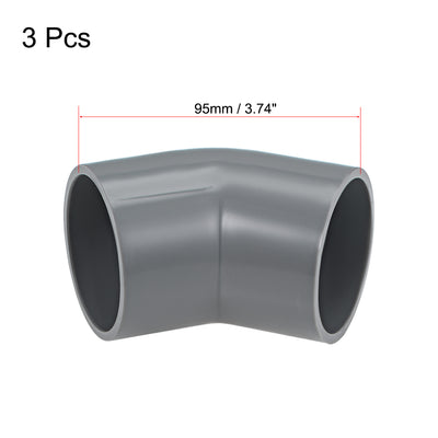 Harfington Uxcell PVC Pipe Fitting, 50mm Slip Socket, 45 Degree Elbow Connector Gray 3Pcs