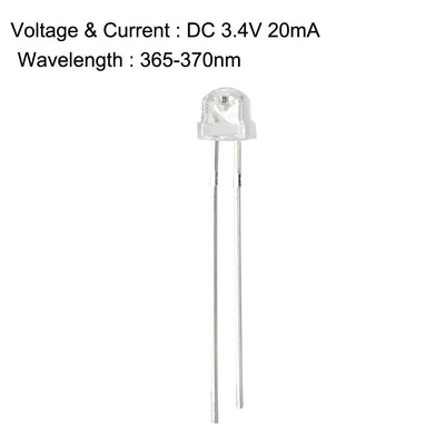 Harfington Uxcell 10pcs 5mm 365-370nm Light Emitting Diode DC 3.4V 20mA Clear Straw Hat