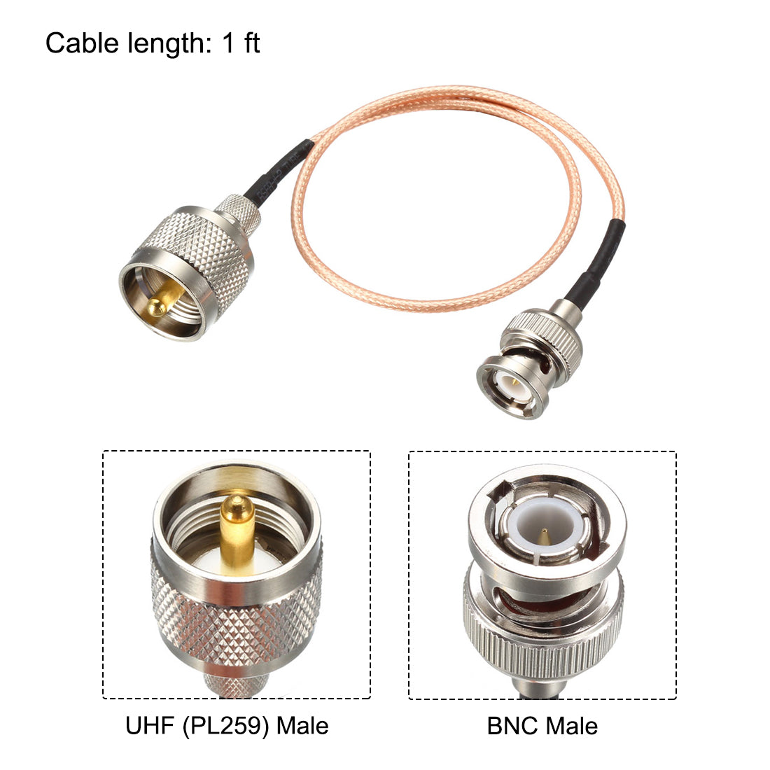 uxcell Uxcell UHF (PL259) Male to BNC Male Antenna Radio Cable RG316 Cable