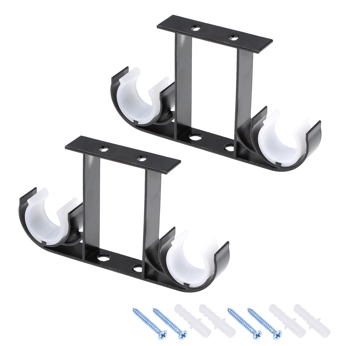 uxcell Uxcell Curtain Rod Bracket Aluminum Alloy Double Holder Support for 26mm - 29mm Drapery Rod, 140 x 80 x 19mm Black 2 Pcs