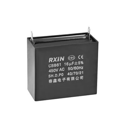 Harfington Uxcell CBB61 Run Capacitor 450V AC 16uF 2-pin Metallized Polypropylene Film Capacitors Black for Ceiling Fan