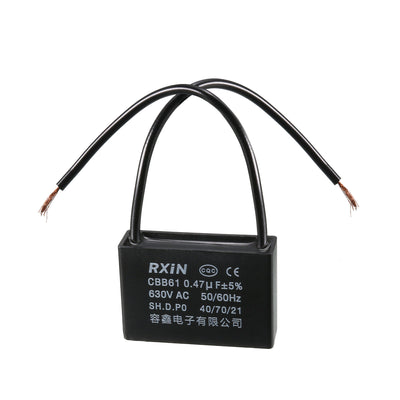 Harfington Uxcell CBB61 Run Capacitor 630V AC 0.47uF 2-wire Metallized Polypropylene Film Capacitors for Ceiling Fan