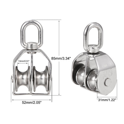 Harfington Uxcell M25 Lifting Crane Swivel Hook  Pulley Block Hanging Wire Towing Double Wheel Stainless Steel 2pcs