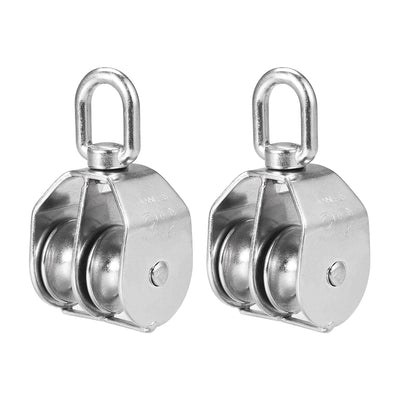 Harfington Uxcell M32 Lifting Crane Swivel Hook  Pulley Block Hanging Wire Towing Double Wheel Stainless Steel 2pcs