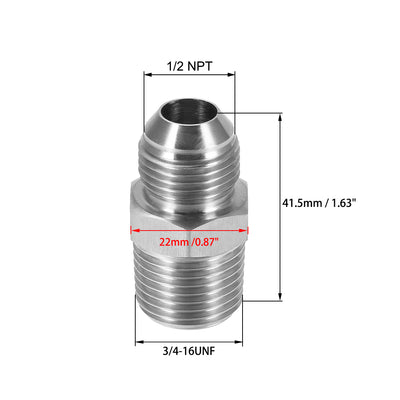 Harfington Uxcell Hex Nipple 1/2 NPT x 3/4-16UNF 304 Stainless Steel Pipe Tube Fitting 2Pcs