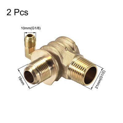 Harfington Uxcell Air Compressor Check Valve 90 Degree Right Male Threaded Removable Brass G1/2" x 19mm x G1/8" 2Pcs