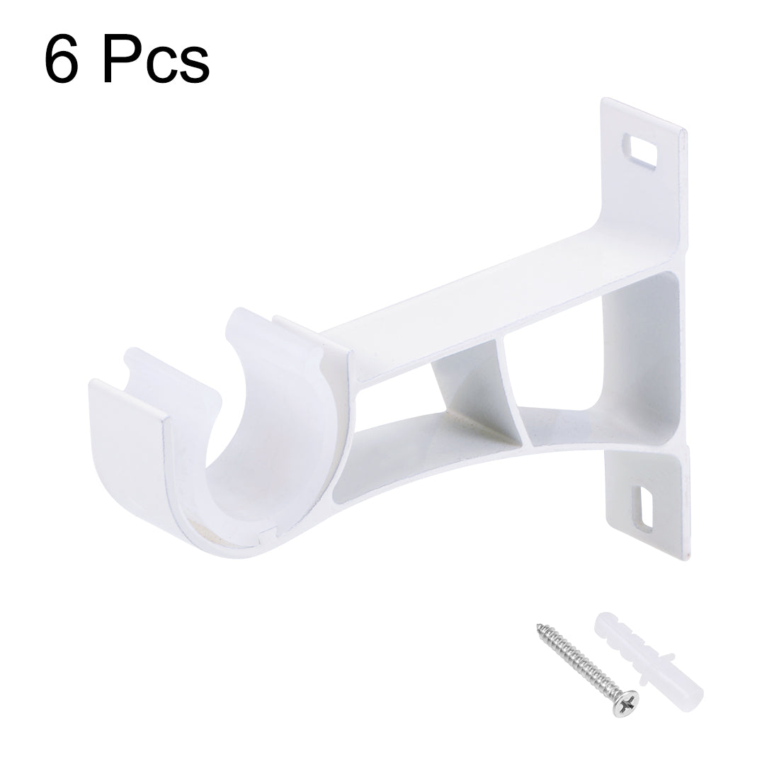 uxcell Uxcell Curtain Rod Bracket Aluminum Alloy Single Holder Support for 24mm Drapery Rod, 108 x 78 x 19mm White 6Pcs