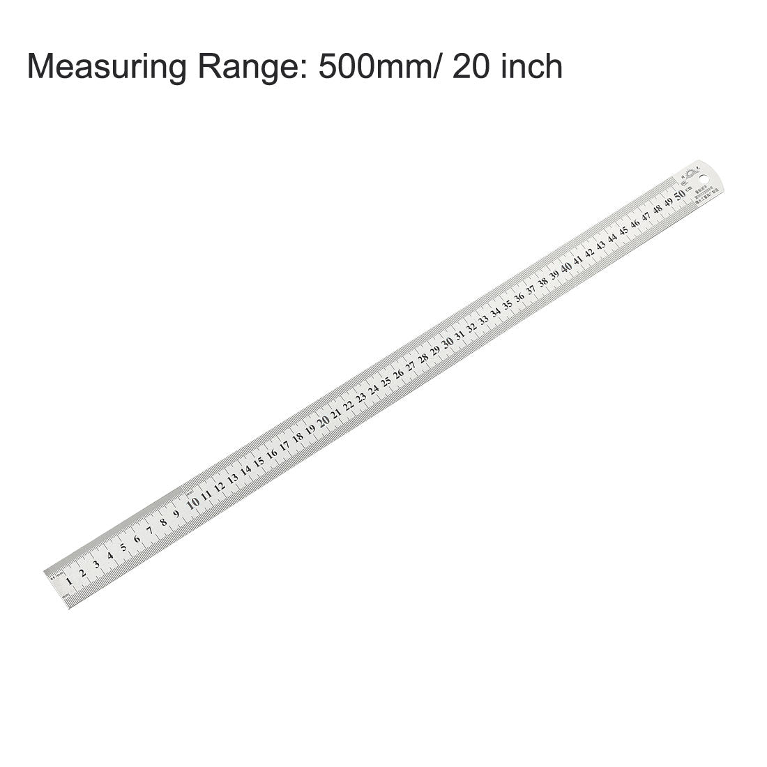 uxcell Uxcell Straight Ruler 500mm 20 Inch Metric Stainless Steel Measuring Tool with Hanging Hole