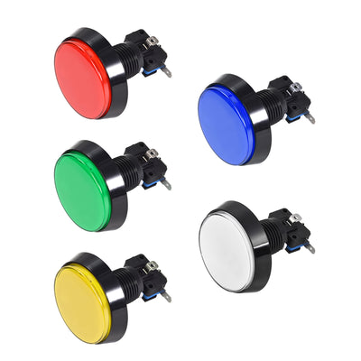 uxcell Uxcell Game Push Button 60mm Round 12V LED Illuminated Push Button Switch with Micro switch for Arcade Video Games 5 colors 5pcs