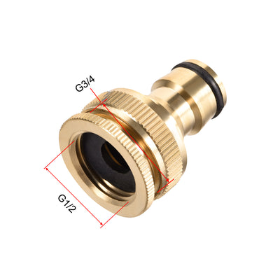 Harfington Uxcell Brass Faucet Tap Quick Connector G1/2 G3/4 Female Thread Hose Pipe Adapter 4pcs