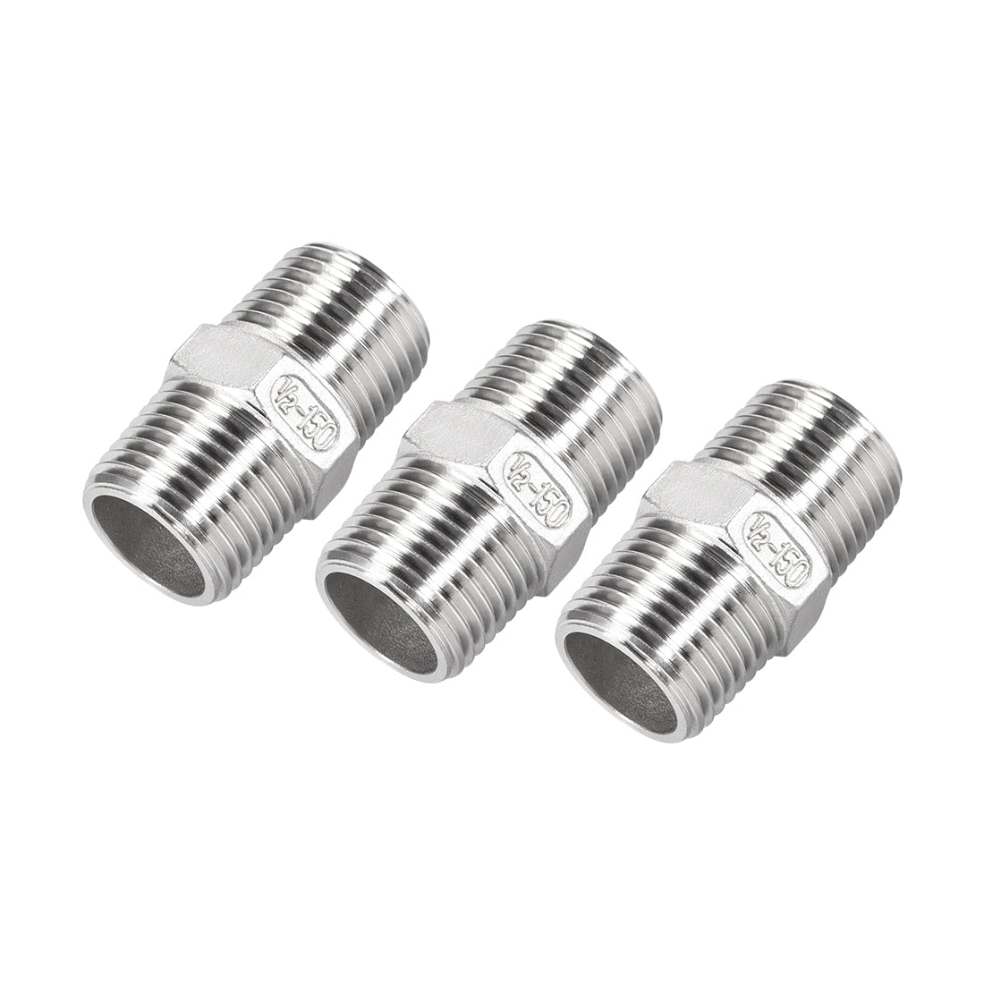 uxcell Uxcell Stainless Steel 304 Cast Pipe Fittings Coupling 1/2 x 1/2 G Male 3pcs