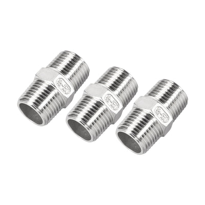 Harfington Uxcell Stainless Steel 304 Cast Pipe Fittings Coupling 1/2 x 1/2 G Male 3pcs