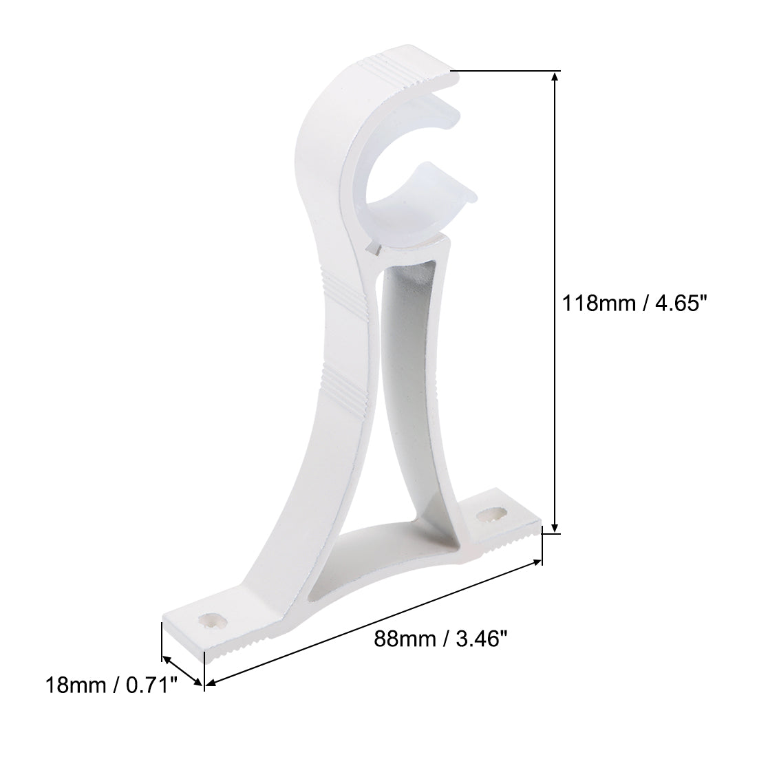uxcell Uxcell Curtain Rod Bracket Aluminum Alloy Single Holder Support for 25mm Drapery Rod 118 x 88 x 18mm White