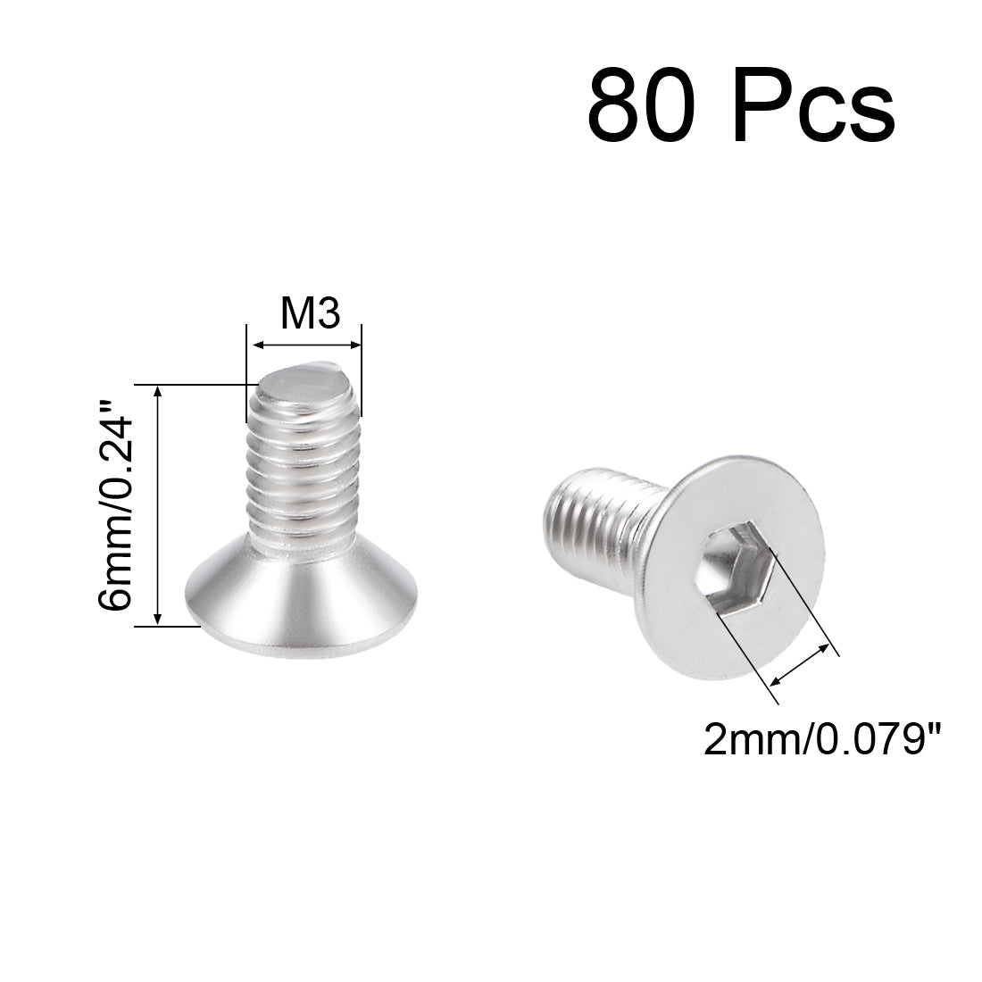 uxcell Uxcell Flat Head Machine Screws Inner Hex Screw 304 Stainless Steel Fasteners Bolt 80pcs