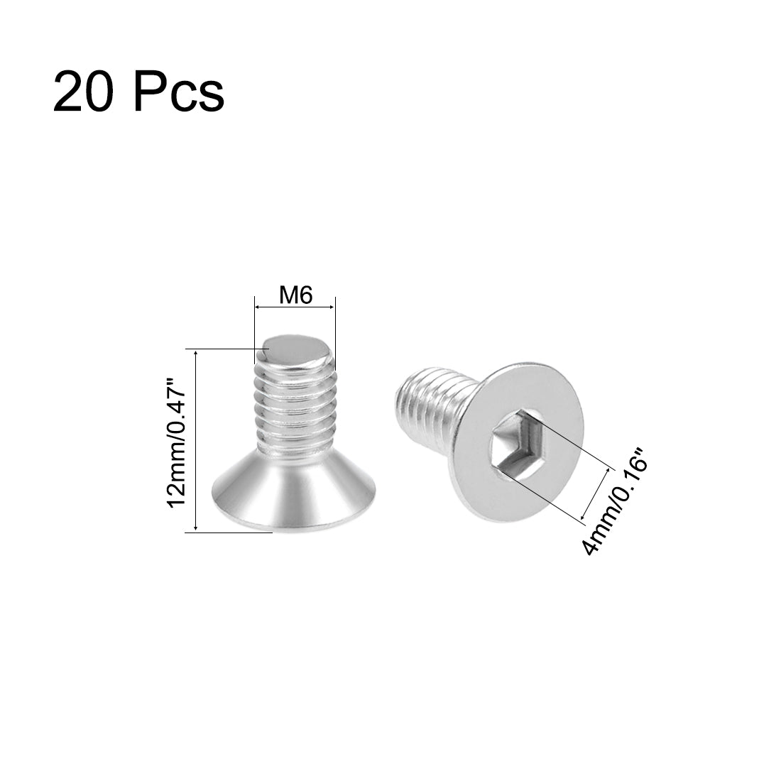 uxcell Uxcell Flat Machine Screws Inner Hex Screw 304 Stainless Steel Fasteners Bolts 20Pcs