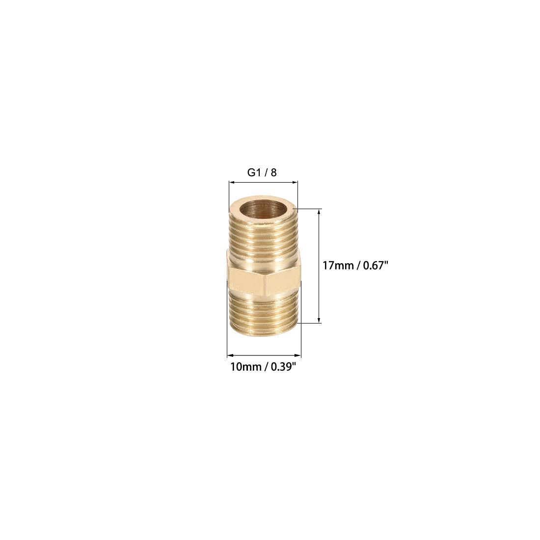 uxcell Uxcell Brass Pipe Fitting Connector Straight Hex Nipple Coupler 1/8 x 1/8 G Male Thread Hose Fittings Gold Tone 6pcs