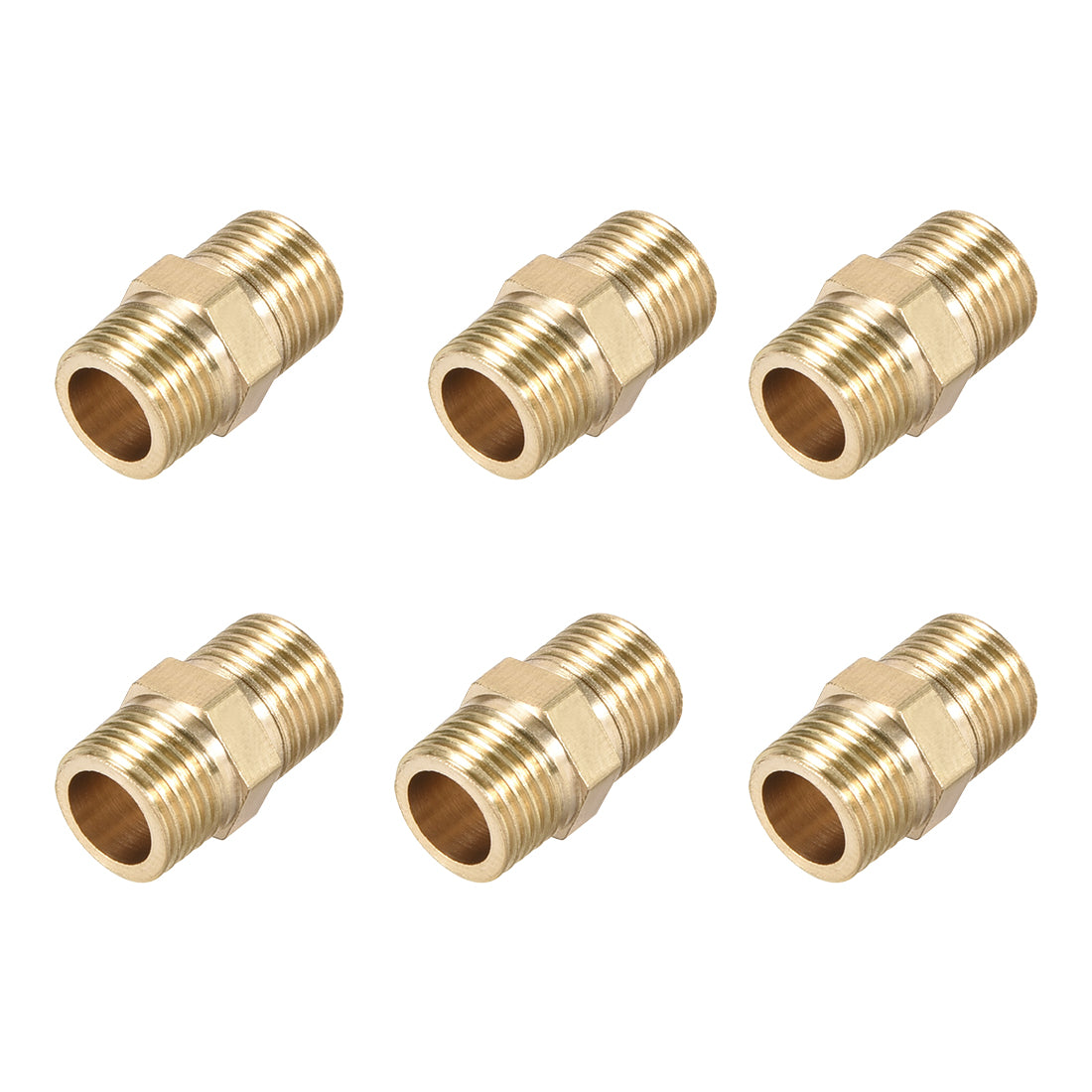 uxcell Uxcell Brass Pipe Fitting Connector Straight Hex Nipple Coupler 1/8 x 1/8 G Male Thread Hose Fittings Gold Tone 6pcs