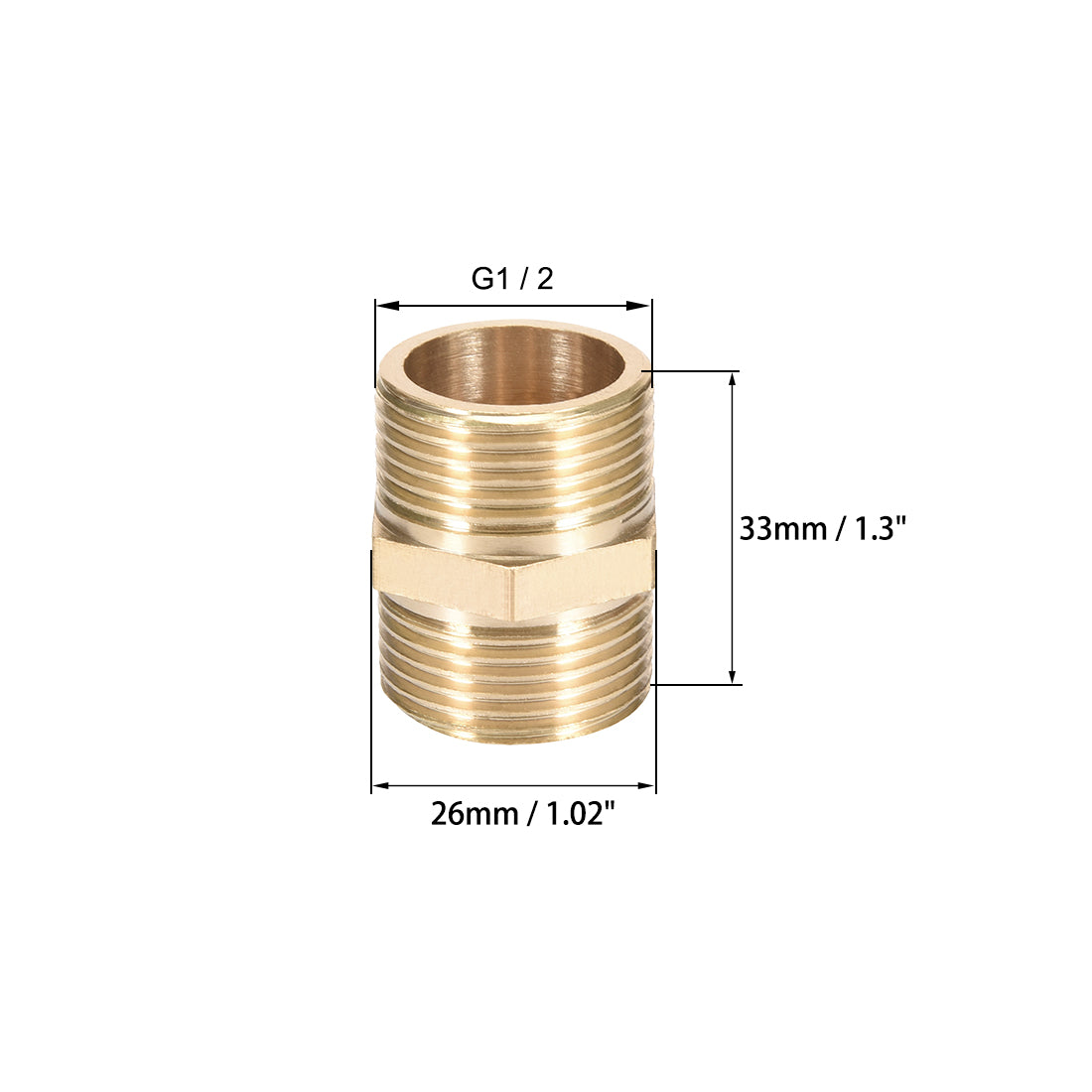 uxcell Uxcell Brass Pipe Fitting Connector Straight Hex Nipple Coupler 3/4 x 3/4 G Male Thread Hose Fittings Gold Tone
