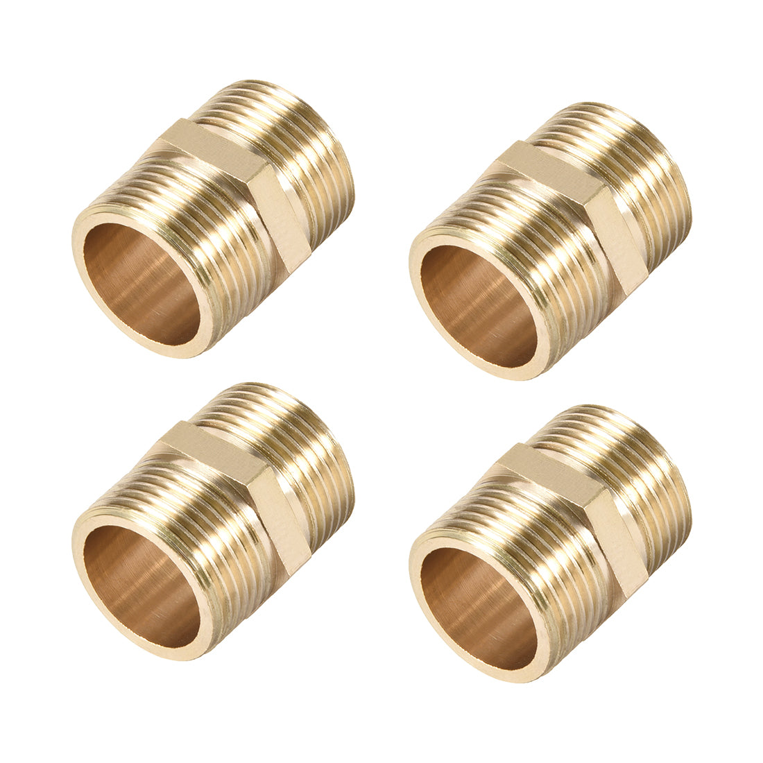 uxcell Uxcell Brass Pipe Fitting Connector Straight Hex Nipple Coupler 3/4 x 3/4 G Male Thread Hose Fittings Gold Tone 4pcs