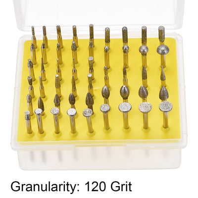 Harfington Uxcell Diamond Burrs Set Grinding Drill Bits for Carving Rotary Tool 1/8-Inch Shank Small Head 120 Grit 50 Pcs