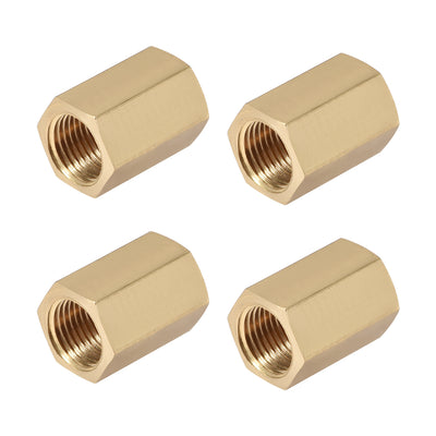 Harfington Uxcell Brass Pipe Fitting Connector Straight Hex Nipple Coupler 1/8 x 1/8 G Female Thread Gold Tone 4pcs