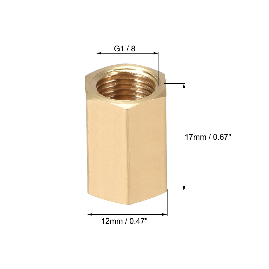 uxcell Uxcell Brass Pipe Fitting Connector Straight Hex Nipple Coupler 1/8 x 1/8 G Female Thread Gold Tone 6pcs