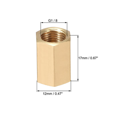 Harfington Uxcell Brass Pipe Fitting Connector Straight Hex Nipple Coupler 1/8 x 1/8 G Female Thread Gold Tone 6pcs