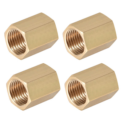 Harfington Uxcell Brass Pipe Fitting Connector Straight Hex Nipple Coupler 1/4 x 1/4 G Female Thread Gold Tone 4pcs