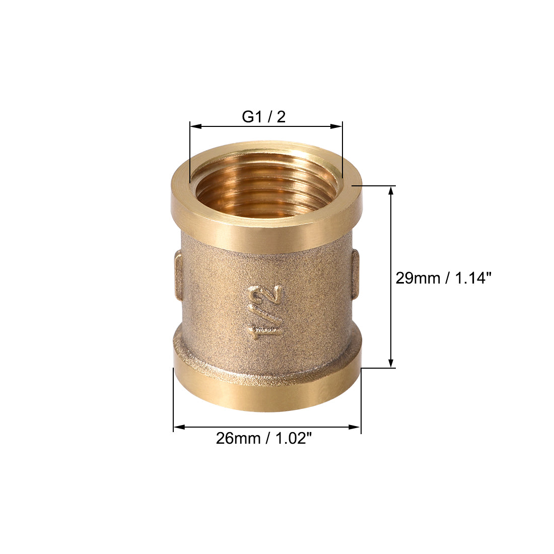 uxcell Uxcell Brass Cast Pipe Fittings Coupling 1/2 x 1/2 G Female Thread Gold Tone 4pcs