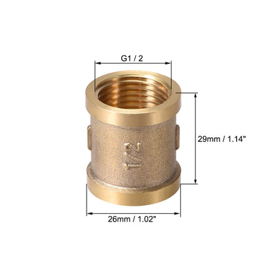 Harfington Uxcell Brass Cast Pipe Fittings Coupling 1/2 x 1/2 G Female Thread Gold Tone 4pcs