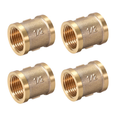 Harfington Uxcell Brass Cast Pipe Fittings Coupling 1/2 x 1/2 G Female Thread Gold Tone 4pcs
