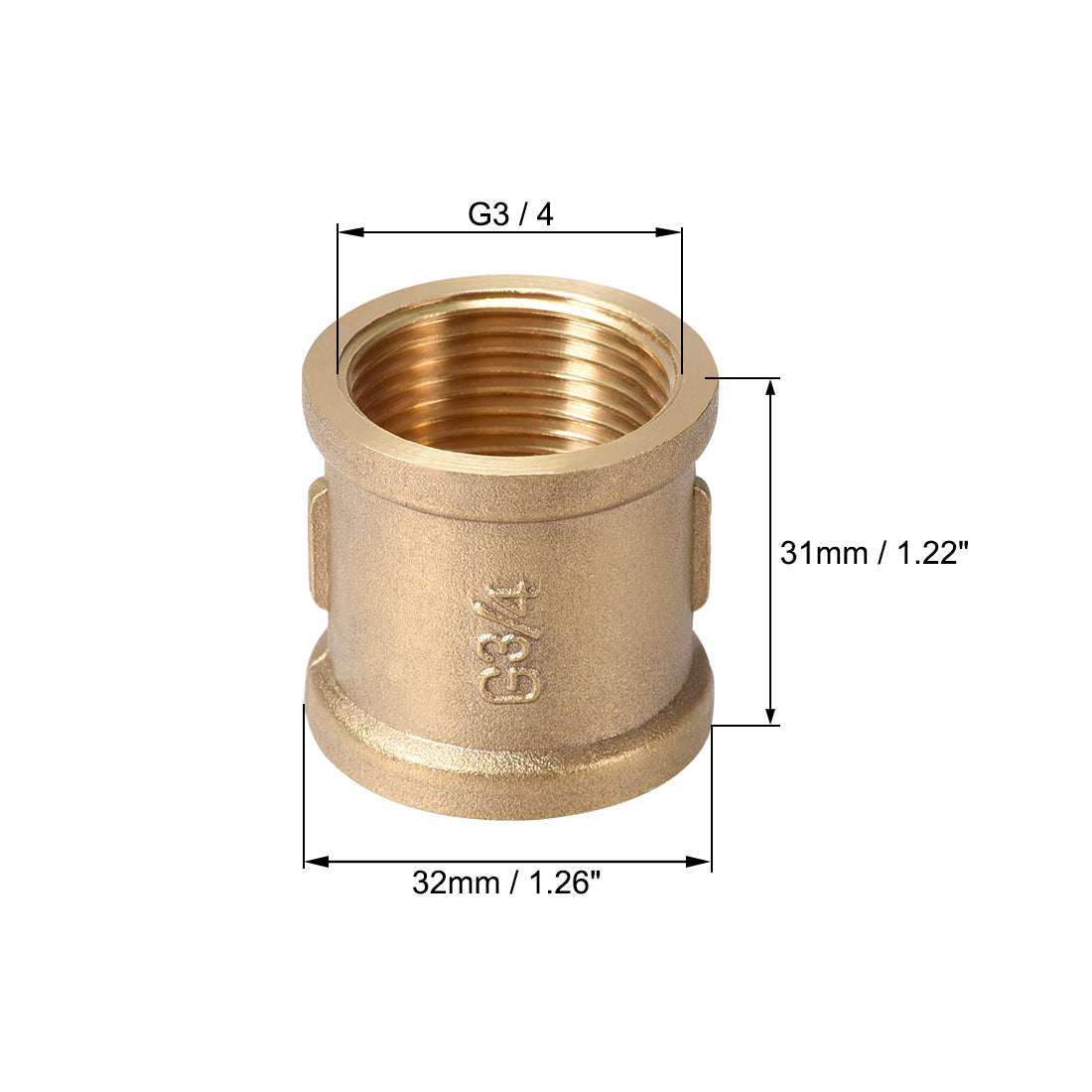 uxcell Uxcell Brass Cast Pipe Fittings Coupling 3/4 x 3/4 G Female Thread Gold Tone