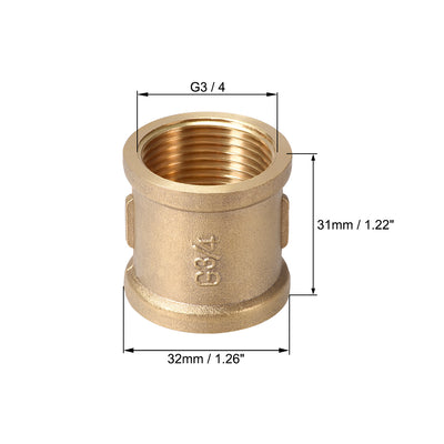 Harfington Uxcell Brass Cast Pipe Fittings Coupling 3/4 x 3/4 G Female Thread Gold Tone 4pcs